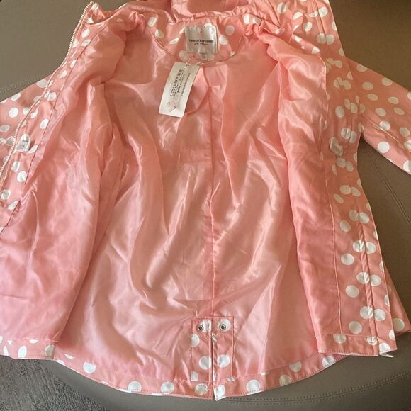 NWT Urban Republic Girls Matte Vinyl Raincoat with Hood. Pink with White Dots. - Picture 2 of 11